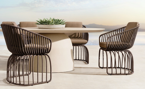 Moderno de lujo para todo tipo de clima Patio Jardín Hotel Piscina Sofá Set Ocio al aire libre Muebles impermeables Mesa de comedor redonda de hormigón - Product Image 4