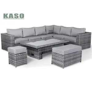 4 Pcs L Shape Corner Patio Furniture Garden Set Price Terrace Fire Pit Table Grey Cane Synthetic Wicker Outdoor Rattan Sofa Set