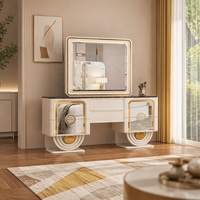 Coiffeuse Design de Luxe avec Meuble de Rangement, Mobilier de Chambre Moderne en Bois, Table de Maquillage avec Miroir LED
