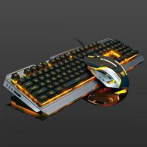 V1 проводной RGB подсветка светящаяся игровая клавиатура и мышь мультимедийные клавиши с механическим управлением для использования на компьютере