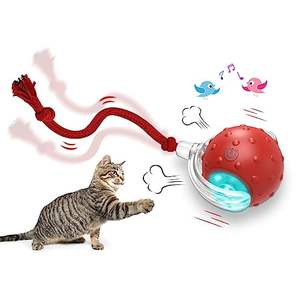 Kapalı kediler için interaktif kedi oyuncak topu halı üzerinde hızlı haddeleme, cıvıltı ve hareket aktive kedi oyuncaklar (kırmızı) - Product Image 1