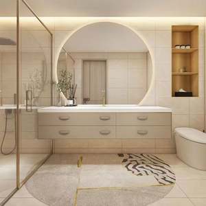 Light French Cream Style Minimalist Wall Mounted Single <b>Bathroom</b> Vanity with Smart <b>Round</b> <b>Mirror</b> - Product Image 3