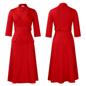 Damen Casual Office Midi Länge Hemd Kleid V-Ausschnitt Halbarm Knopf Einfarbig Gestrickt Print Design Kleid - Product Image 3