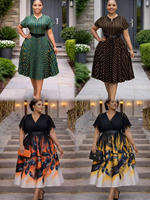 Nouvelle Arrivée : Robe de Bureau Africaine pour Femmes, Robes d'Été Professionnelles, Robe Plissée Élégante à Col Tailleur et Manches Mi-Longues pour Femmes
