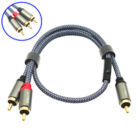 1 RCA mâle vers 2 RCA mâle Y Adaptateur Splitter Connecteur plaqué or Câble audio stéréo pour amplificateur de haut-parleur de voiture