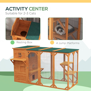 Spacious Luxury Modern Wooden <strong>Cat</strong> House <strong>Outdoor</strong> <strong>Cat</strong> Cage <strong>Enclosure</strong> Run Weatherproof Roof Multi-Level Platforms for <strong>Cats</strong> Kittens - Product Image 5