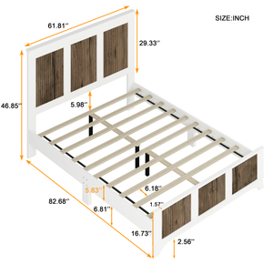 Farmhouse Wooden Platform Queen Size <b>Bed</b>, Modern Platform <b>Bed</b> with Wooden Strip Decoration, Plywood Slats Support - Product Image 3