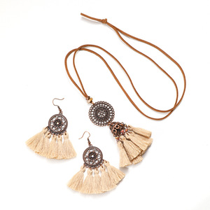 Ensemble de bijoux bohèmes à pampilles, collier et boucles d'oreilles en alliage plaqué bronze antique, bijoux de mode pour femmes - Product Image 5