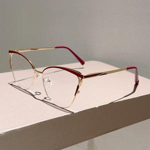 Elegante cornice Cat Eye per occhiali stile Business Anti luce blu moda farfalla di alta qualità in metallo occhiali da vista da donna - Product Image 3