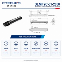 CTECHNO SLMF2C-31-2850 Etapa Lineal de Accionamiento Directo, 45 N Nominales, 135 N de Empuje Máximo, 2850 mm de Recorrido para Equipos de Prueba de Baterías