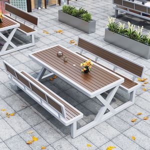 Outdoor Picnic <b>Table</b> Set With Benches Weather Resistant For Parks And Courtyards - Product Image 1
