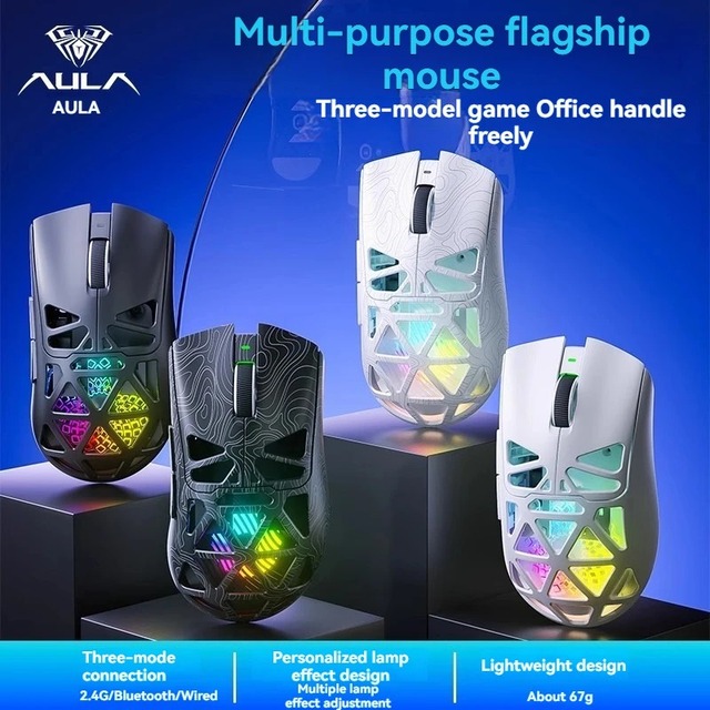 AULA SC580 Wireless Gaming Mouse 3-Mode BT 2.4G Wired 10000 DPI Lightweight Hollow Programmable Mice for PC Gamer