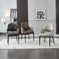 Chaise de salle à manger en cuir de style italien, luxe léger, moderne et minimaliste, avec dossier et accoudoirs, structure en acier, vente directe usine