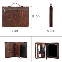 Porte-documents en cuir Crazy Horse avec logo personnalisé, pochette zippée avec poignée supérieure, style vintage pour homme