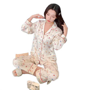 ชุดนอนแขนยาวลายการ์ตูนน่ารักใหม่เอี่ยม เอวยางยืด ใส่สบาย ระบายอากาศได้ดี เหมาะสำหรับฤดูใบไม้ผลิ ชุดลำลองสำหรับผู้หญิง สวมใส่สบายๆ อยู่บ้าน - Product Image 1