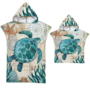 Serviette de bain à capuche Ocean Wearable Serviette de plage Cape Seaside Change Bord de mer Serviette de bain à capuche imprimée