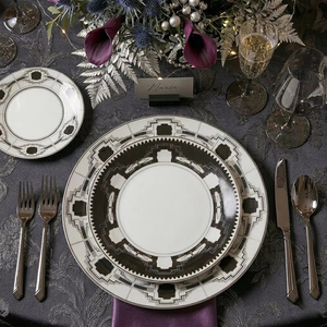 ชุดอาหารค่ำเซรามิคลายเรขาคณิตสีดำขาว จานพอร์ซเลน ชุดอาหารบนโต๊ะอาหาร ขายส่ง จานชามกระเบื้องเนื้อดี อุปกรณ์ครัว จานเสิร์ฟ - Product Image 1