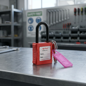 Candado de Seguridad Rojo con Llave y Etiqueta Numérica para Puerta de Almacén o Gabinete - Product Image 3