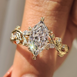 Anillo de Compromiso con Diamante Cultivado en Laboratorio, Corte Marquesa, Inspirado en la Naturaleza, para Mujer, Oro Blanco de 14K, Joyería Ecológica para Promesa de Boda, Regalo - Product Image 1