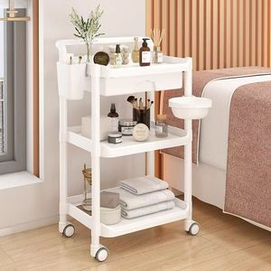 <b>White</b> Salon <b>Trolley</b> Rolling Storage Cart With Drawer 4 Wheel Utility Rack for Beauty Salon - Product Image 1