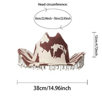 Chapeau de cowboy bohème en gros, marron et blanc, imprimé vache, avec strass et franges, pour festivals de musique, chapeaux de fête personnalisés pour adultes