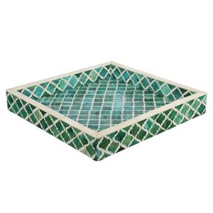 Plateaux décoratifs verts en incrustation marocaine carrée en os indien à vendre Décoration de table à Dubaï servant des objets de décoration intérieure dans des plateaux en os - Product Image 1