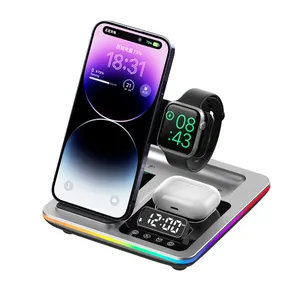 Lightweight Electric Lift Wireless Charging Station With RGB Light Alarm Clock Multifunctional 3-in-1 Wireless Charger