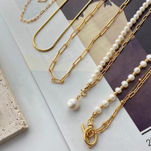 قلادة من لؤلؤ المياه العذبة العتيق بتخفيضات كبيرة ، قلادة فاخرة من الفولاذ المقاوم للصدأ بسلسلة ذهبية عيار 18 قيراط ، مجوهرات نسائية - Product Image 3