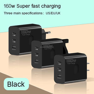 EU US UK Plug 160W <span class=keywords><strong>3</strong></span> Portas USB Carregamento Rápido USB-C Tipo C Quick Charge PD QC3.0 Adaptador de carregador de parede 160W Carregador de celular - Product Image 3