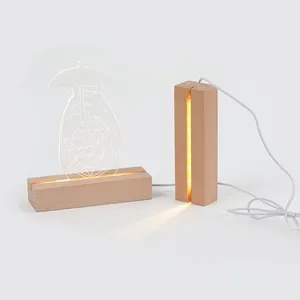 Bases de luz nocturna 3D para espacios en blanco acrílico para grabar lámpara de ilusión 3D interruptor de Cable USB base de lámpara de madera de luz nocturna moderna