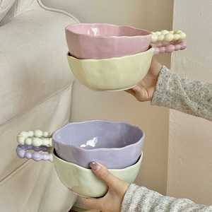 Ins Style Sugar Bean Underglaze Color Ceramic Handle <b>Microwave</b> Safe Modern Minimalism Personal Tableware Rice Noodle Soup Bowls - Product Image 1