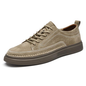 Chaussures de sport décontractées pour hommes, respirantes, en cuir de porc, à lacets, bout rond, couleur unie, toutes saisons, chaussures Joker pour tous les jours - Product Image 1