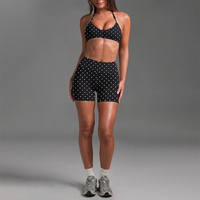 Nouvelle Arrivée - Ensembles 3 Pièces à Pois pour Femme : Tenues de Sport Sexy avec Soutien-Gorge Halter, Legging Capri et Short Athlétique pour la Course et l'Entraînement