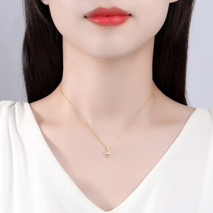 Collar de plata de ley S925 para mujer, collar con colgante redondo dorado simple y casual, joyería exquisita. - Product Image 2