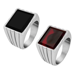 European American Style <b>Titanium</b> Steel <b>Ring</b> Red Black Square Geometric Unisex Party Jewelry SA713 - Product Image 5