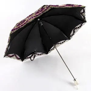 アマゾンヴィンテージレースサンアンブレラ3Dフラワースパンコール刺繍レディ傘ファンシーイスラム教徒の傘