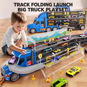 Camión de juguete de metal fundido a presión con mini coches, pista plegable, lanzador, estuche de almacenamiento, set de juego de carreras, regalo al por mayor - Product Image 3