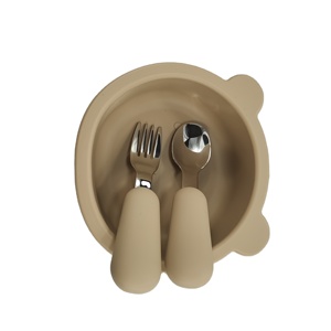 Wholesale Toddler Dinnerware <b>Set</b> Silicone Kids Bowl Spoon <b>Microwave</b> Safe Child Friendly Durable Cartoon Design - Product Image 3