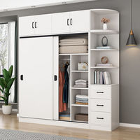 Armoire moderne en teck avec porte coulissante, 3 tiroirs et étagères ouvertes, placard pour chambre à coucher, maison, hôtel, appartement