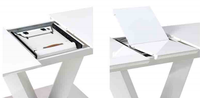 Table à manger rectangulaire moderne de style nordique minimaliste avec cadre en acier inoxydable blanc, plateau en marbre, hauteur réglable pour la maison et l'hôtel