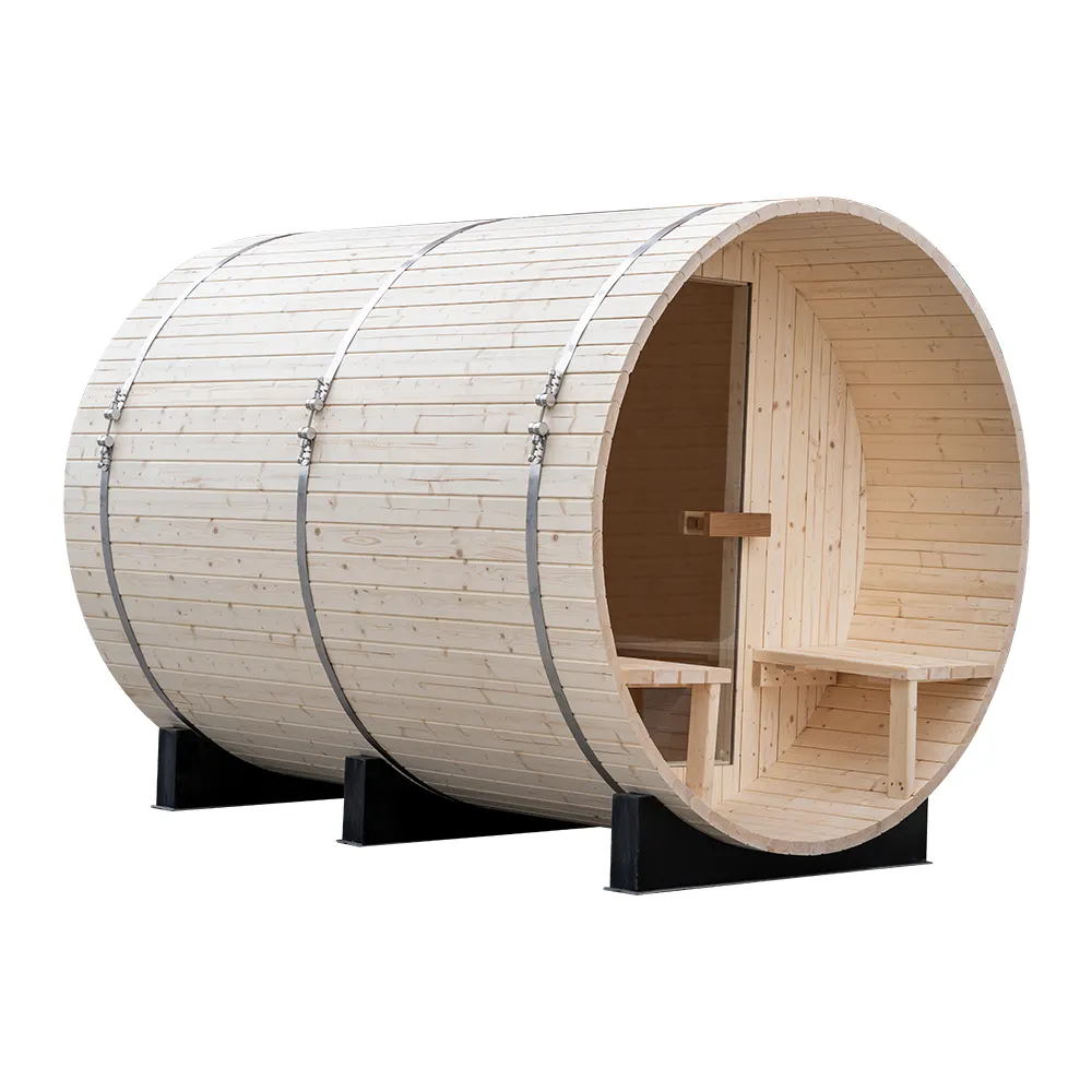 Sauna Luar Ruangan Dua Orang Finlandia Harga Murah Taman Kualitas Baik Barel Kayu Prefab Sauna Luar Ruangan