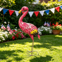 Sculpture d'oiseau flamant rose en fer forgé, peinte à la main, robuste, pour extérieur, jardin, pelouse, patio, cour, décoration extérieure