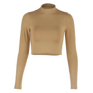 Magliette con Top corto nero Sexy magliette corte di base camicie da <span class=keywords><strong>donna</strong></span> bianche da Club Harajuku _ primavera inverno Top corti a maniche lunghe - Product Image 2