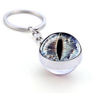 Pupilles verticales colorées boule de verre pendentif porte-clés chat serpent Dragon oeil lueur dans la nuit porte-clés en métal - Product Image 4