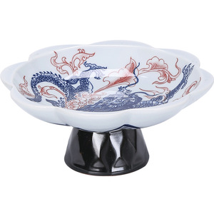 Plato de cerámica azul y blanco con forma de loto, plato de porcelana para refrigerios, para fiestas de té, decoración para mesa de café en la sala de estar. - Product Image 5