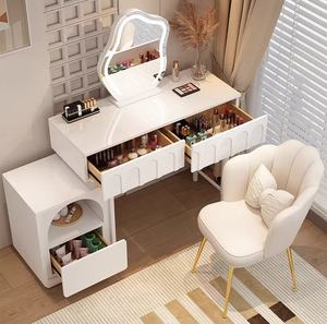 Modern <strong>Dressing</strong> <strong>Table</strong> Smart <strong>LED</strong> Lighted Makeup Vanity <strong>Mirror</strong> with Ins Grey Pine Storage Chest-MDF Panel Bedroom Wall Mount - Product Image 4