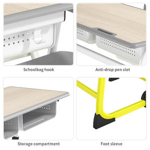 Meubles scolaires Shanfeng, bureau et chaise double pour élèves en MDF, hauteur réglable, axés sur l'ameublement scolaire - Product Image 3