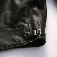 Veste en cuir de vachette japonaise Tenjin pour moto, homme, noire, de haute qualité, lavée, cirée, en cuir véritable tanné végétal