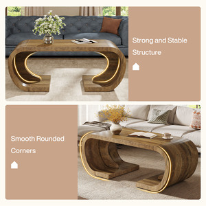 Mesa de <span class=keywords><strong>Centro</strong></span> Tribesigns Estilo Rústico con Base Curva en Forma de C, Resistente, para Sala de Estar u Oficina, Color Marrón Rústico - Product Image 5