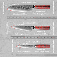 Grandsharp Damascus Keukenchefsmes 67 Lagen S35VN Staal Nakiri Kiritsuke Utility Messenset Rood Risen Carbon Fiber Handvat